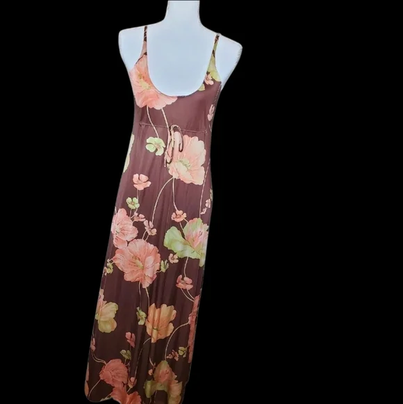 VTG Long Slip Babydoll Dress Brown 2 Pc Robe Set Peach Sz S Loungewear 70s Nylon - Picture 7 of 16